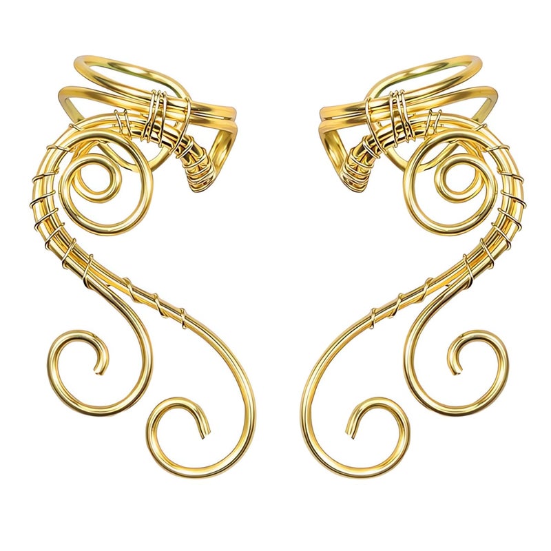 OwMell Handmade Ear Cuff Earrings, OwMell Elf Ear Cuffs No Piercing Hypoallergenic Simple Rolled Earrings Fantasy Costume for Party Wearing - Gold - Image 1